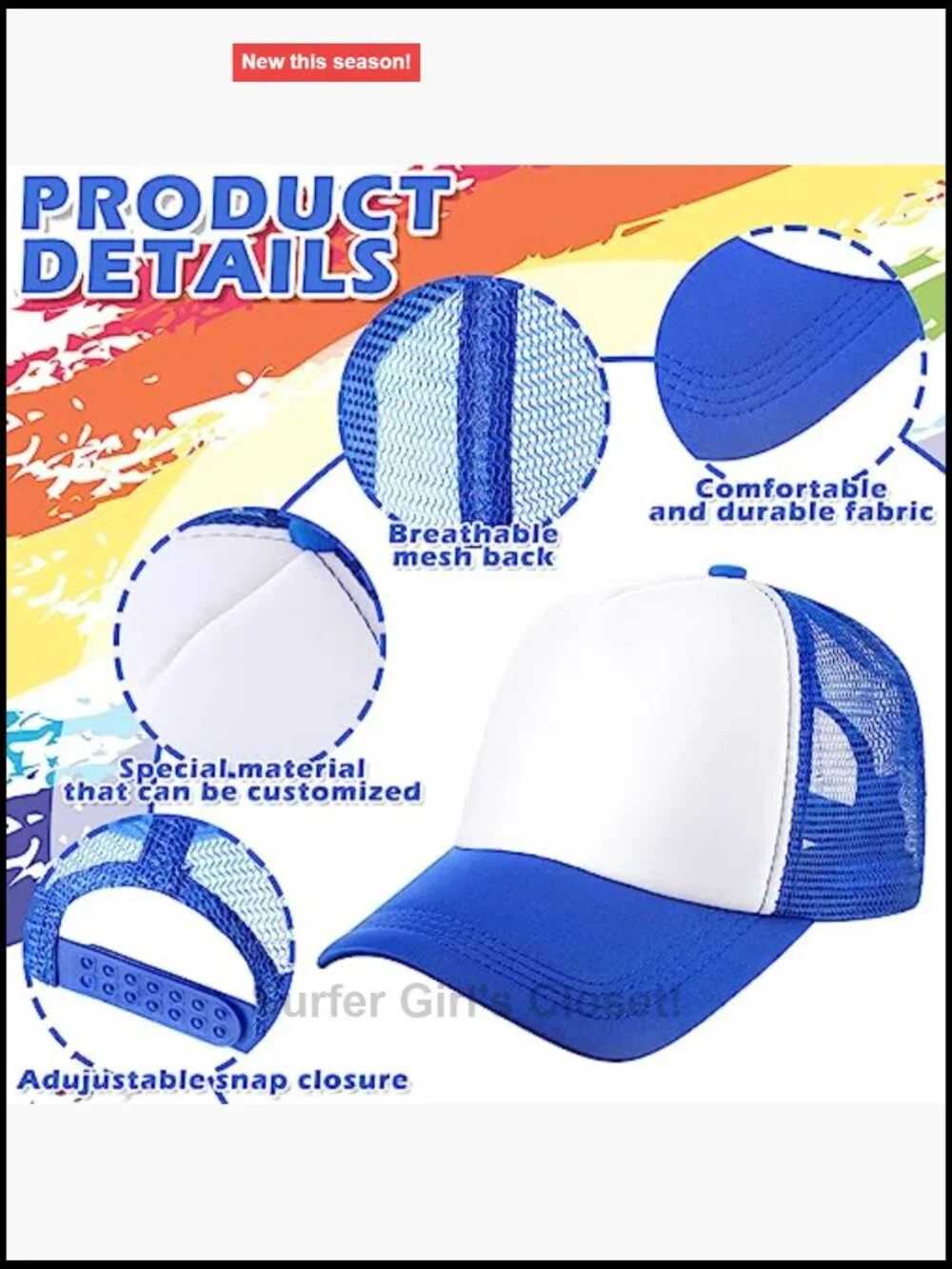 48 Pack Plain Mesh Sublimation Blank Baseball Caps Adjustable Snapback